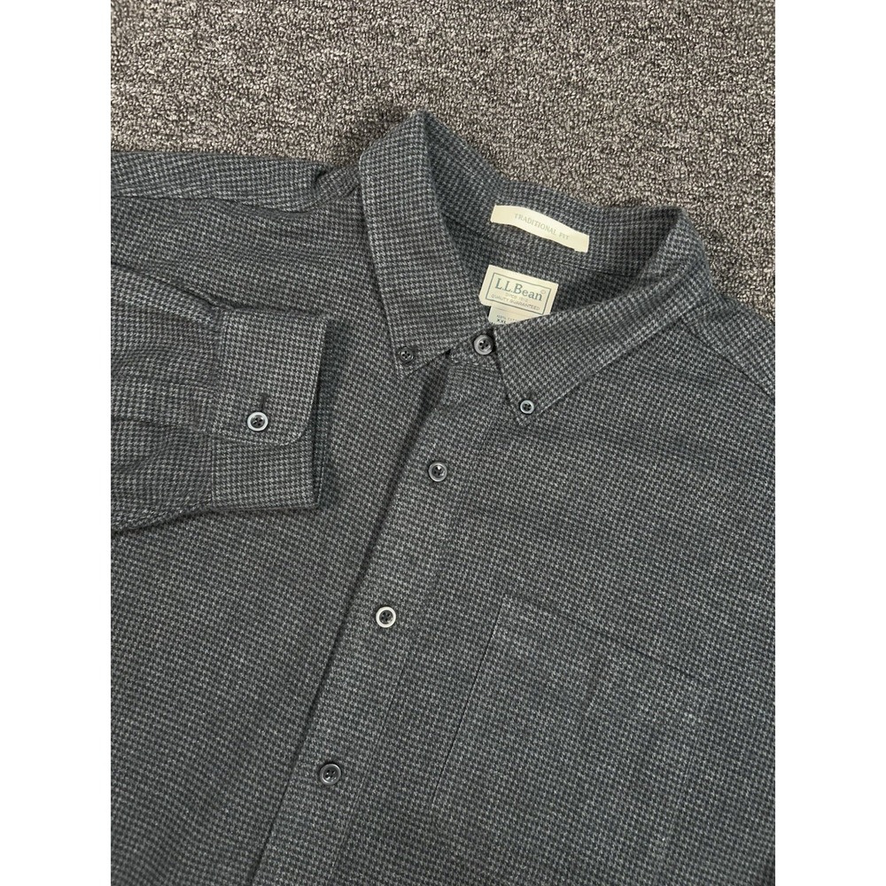 LL Bean Flannel Shirt Men's 2XL‎ Button Down Gray Houndstooth Traditional Fit